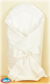 Rożek becik usztywniony do chrztu (biały haft z bawełnianą falbanką)
