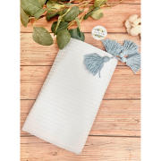 Koc wafelek bawełniany pompony 100x75 (white and blue)
