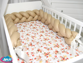 3 el.Pościel do łóżeczka 120x90 "Nature&Flowers" (dzika róża +beżowy warkocz)