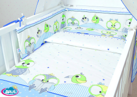 ARUŚ 3 el. pościel do łóżeczka 120*90 (29-niebieskie sowy NOWE)