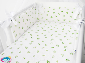 3 el.Pościel do łóżeczka 120x90 dwustronna "KOKARDKA" (zielone gałązki +biały gładki)
