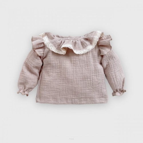 Koszula muślinowa z falbanką i koronką (pastelowy beż)