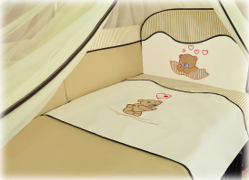 6 el.Pościel do łóżeczka 120x90 "PASKI"   (beżowy miś balonik)