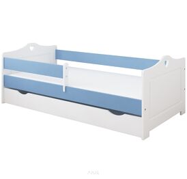 Łóżko dziecięce z szufladą z barierką 160X80 LUNA biało/niebieska