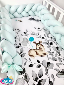 5 el.Pościel do łóżeczka 120x90 "Nature&Flowers" (sarenka popielata+ miętowy warkocz)