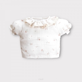 Koszula muślinowa z bufką i koronką krótki rękaw (tinkerbell beżowa)