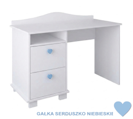 Biurko dla dziecka, biurko dziecięce CLASSIC (białe +gałki serca niebieskie)