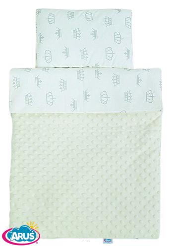 Pościel do wózka / kołyski MINKY (kremowy+popiel korony na białym tle)