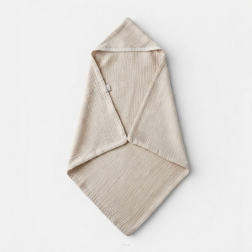 Okrycie kąpielowe muślinowe ręcznik z kapturkiem 80x80 (waniliowy beż)