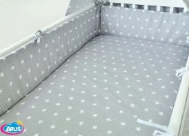 ARUŚ 3 el. pościel do łóżeczka 120*90 (6-biale gwiazdki na popiel tle)