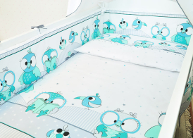 ARUŚ 2 el. pościel do łóżeczka 120*90 (116-turkusowe sowy NOWE)