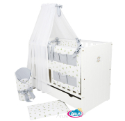 6 el.Pościel do łóżeczka 120x90 dwustronna "KOKARDKA" (zielone gałązki +popiel gładki)