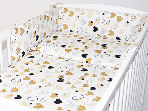 ARUŚ 2 el. pościel do łóżeczka 120*90 (190-serduszka złoto czarne)