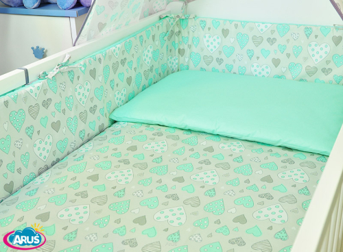 ARUŚ 3 el. pościel do łóżeczka 120*90 (109-mietowe serca)
