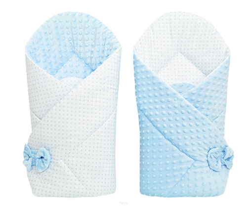 Rożek becik niemowlęcy dwustronny MINKY (niebieski+popiel kropki)