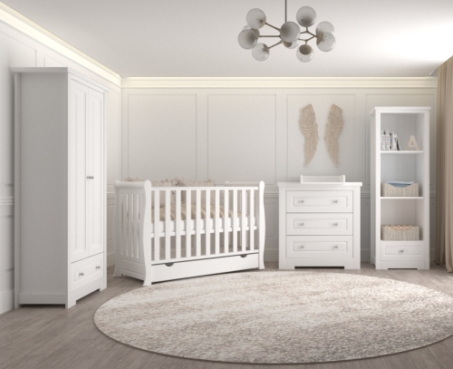 Zestaw mebli , komplet mebli dziecięcych ALICE 4 : łóżeczko + szafa + komoda +regał