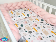 5 el.Pościel do łóżeczka 120x90 "Nature&Flowers" (niedźwiadki +różowy warkocz)