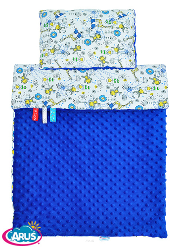 Pościel do wózka / kołyski MINKY (chaber+białe żyrafki)