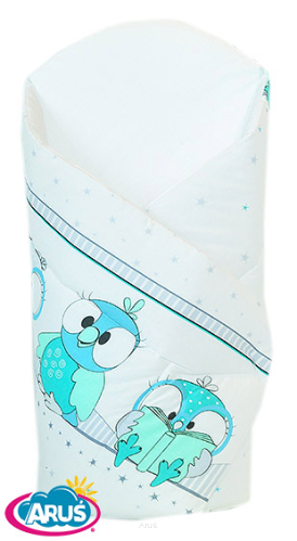 Rożek becik usztywniony zapinany na rzep (turkusowe sowy NOWE1)