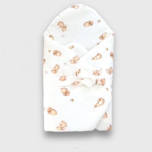 Rożek becik muślinowy, otulacz, kołderka, mata z wypełnieniem 4w1 (bunny)