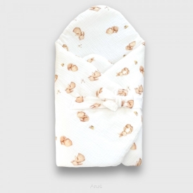 Rożek becik muślinowy, otulacz, kołderka, mata z wypełnieniem 4w1 (bunny)