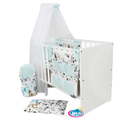 6 el.Pościel do łóżeczka 120x90 dwustronna "KOKARDKA" (sarenka popielata +mięta)