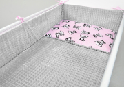 5 el.pościel do łóżeczka 120x90 "MINKY" (popiel+pandy czarne na różu)