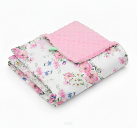 Koc kocyk pled pledzik MINKY 75x100 (różowy +jabłonka biała)