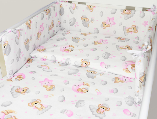 ARUŚ 3 el. pościel do łóżeczka 120*90 (177-różowe misie na chmurce)