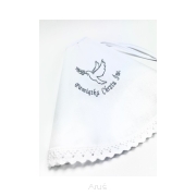 Szatka do chrztu haftowana (biała koronka +srebrny haft)