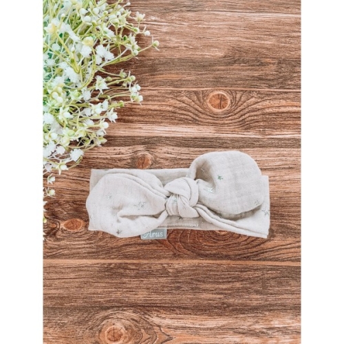 Opaska na główkę muślinowa (beżowa Stars)