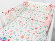 2 el.Pościel do łóżeczka 120x90 dwustronna "KOKARDKA" (eucaliptus +pudrowy róż)