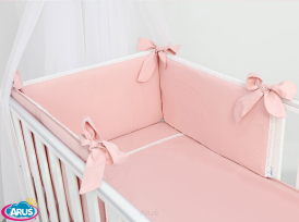 7 el. Pościel do łóżeczka 120x90 "Koronka" róż pudrowy