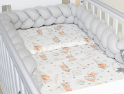 3 el.Pościel do łóżeczka 120x90 "Nature&Flowers" (misie good night +popielaty warkocz)