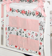 Przybornik na łóżeczko "KOKARDKA" (słoniki brzoskwiniowe +róż)