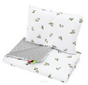 Pościel do wózka / kołyski MINKY (popiel +zielone gałązki)