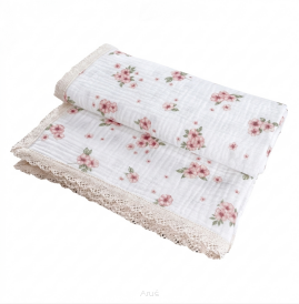 Kocyk Muślinowy z Koronką Double Gauze 100x75 - Powder blossom
