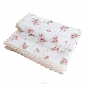 Kocyk Muślinowy z Koronką Double Gauze 100x75 - Powder blossom