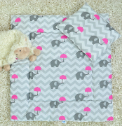2 el.pościel do wózka (poduszka+kołderka) słonik z różową parasolką
