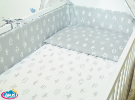 ARUŚ 5 el. pościel do łóżeczka 120*90 (123-popielate korony na bialym tle)