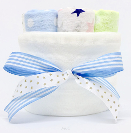 Tort z pieluch pieluszek tetrowych 10szt (kolorowe+nieb paski z gwiazdkami)