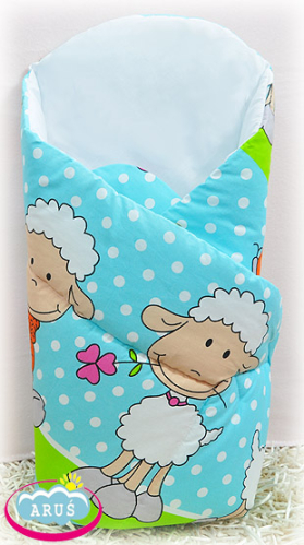 Rożek becik niemowlęcy zapinany na rzep (turkusowo zielone baranki 1)