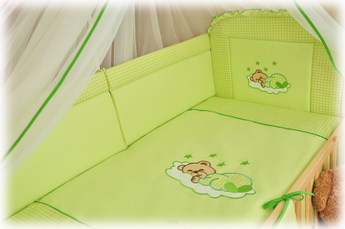 2 elementowa pościel HAFTOWANA (zielony miś na chmurce)