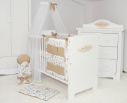 4 el.Pościel do łóżeczka 120x90 dwustronna "KOKARDKA" 120x90 (jeżyki beżowe +beż)