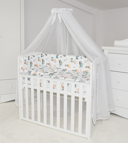 10el. Łóżeczko opuszczany bok TOBIASZ 100x50 kolor biały + materac + posciel