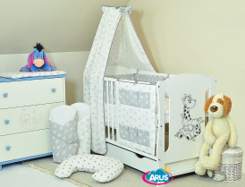 ARUŚ 6 el. pościel bawełniana 120*90 (123-popielate korony na bialym tle)