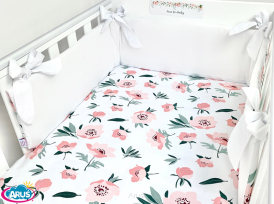 5 el.Pościel do łóżeczka 120x90 dwustronna "KOKARDKA" (calineczka +biały gładki)