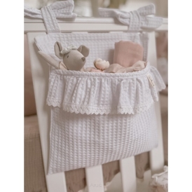 Przybornik na łóżeczko z falbanką "Lovely line" (biały)