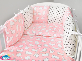 8 el.Pościel do łóżeczka 120x90 "MODUŁOWA" kotki różowe+łapki czarne