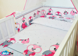 ARUŚ 3 el. pościel do łóżeczka 120*90 (33-rozowe sowy NOWE)